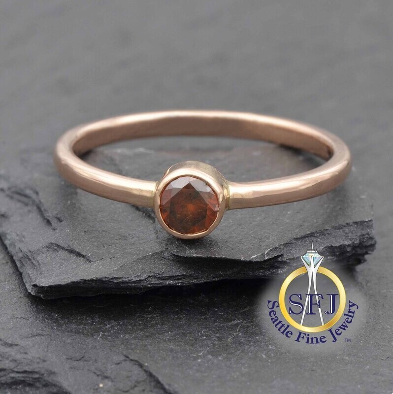 Cognac Diamond Solitaire Ring 18K Solid Rose Gold