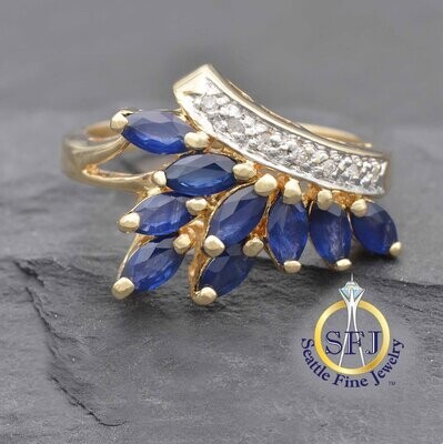 Sapphire and Diamond Ring 10K Solid Yellow Gold