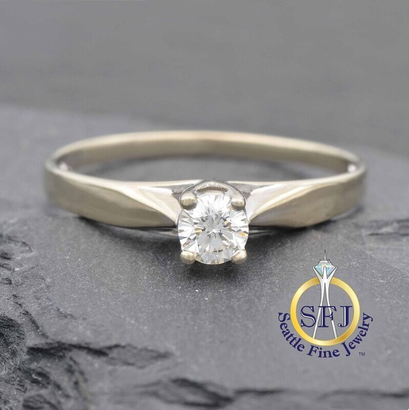 Diamond Solitaire Ring, 18K Solid White Gold