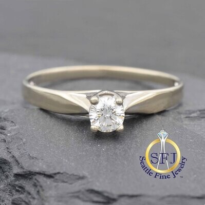 Diamond Solitaire Ring 18K Solid White Gold