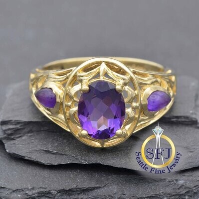 Amethyst Ring 10K Solid Yellow Gold