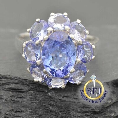 Tanzanite Cluster Ring 925 Solid Sterling Silver