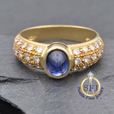 Sapphire and Diamond Ring 18K Solid Yellow Gold