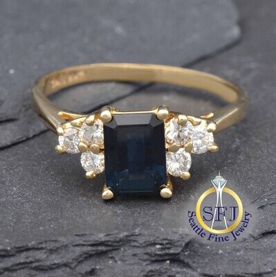 Sapphire and Diamond Ring, Solid 14k Yellow Gold