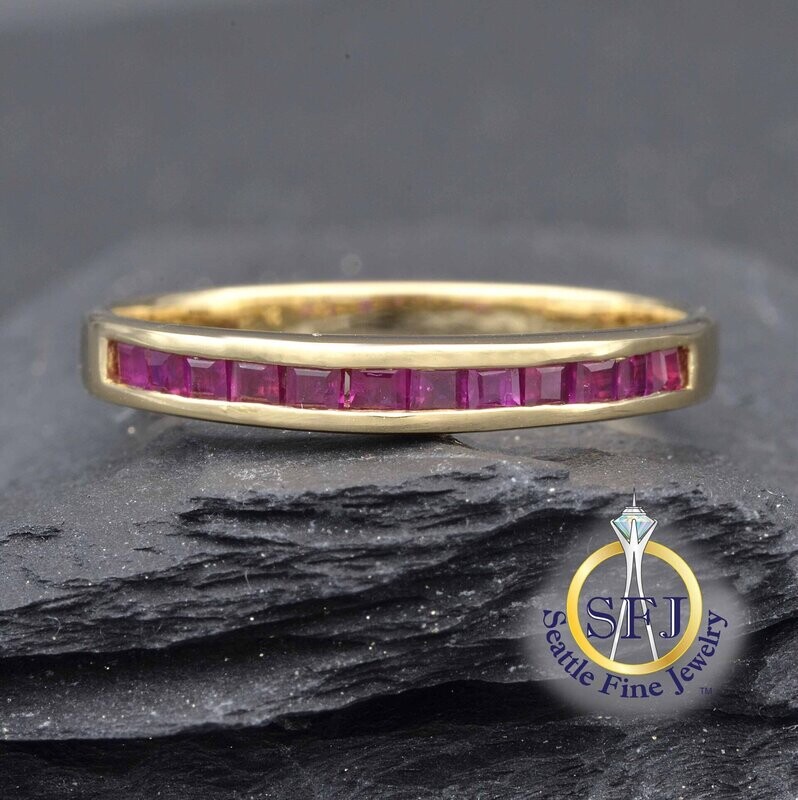 Ruby Row Band Ring, Solid 14K Yellow Gold