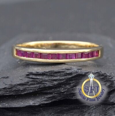 Ruby Row Ring Band, Solid 14K Yellow Gold