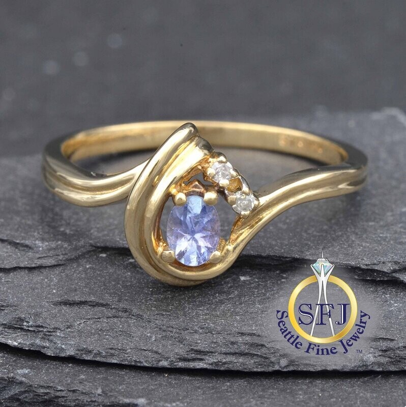 Pear Tanzanite and Diamond Ring, Solid 10K Yellow Gold