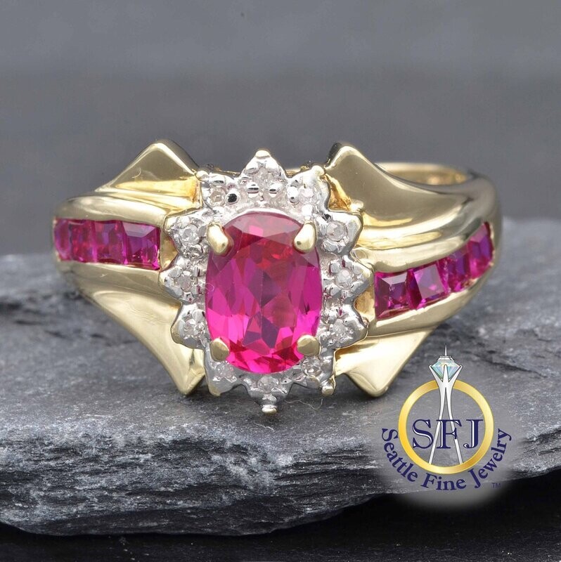Ruby and Diamond Ring, Solid 10K Yellow Gold