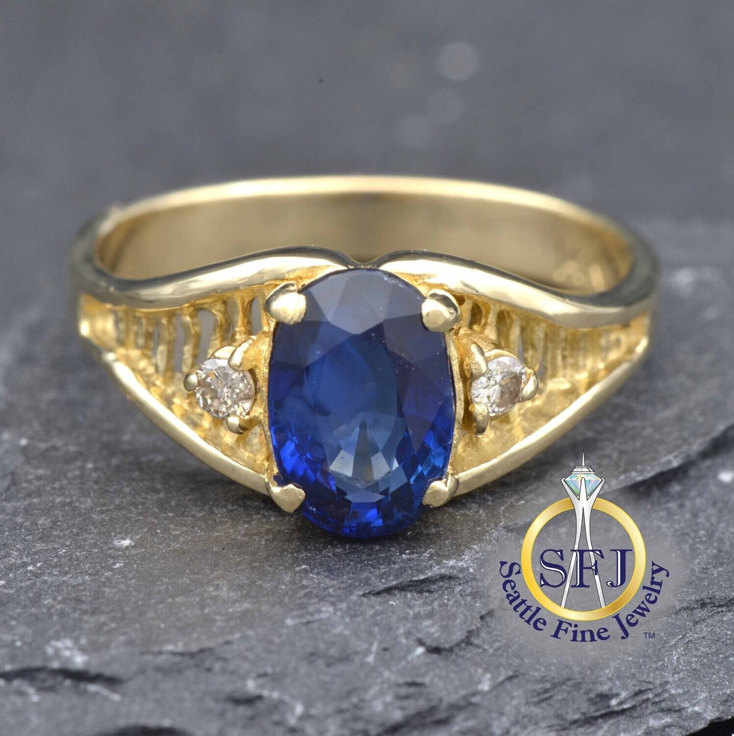 Sapphire and Diamond Ring, Solid 14K Yellow Gold