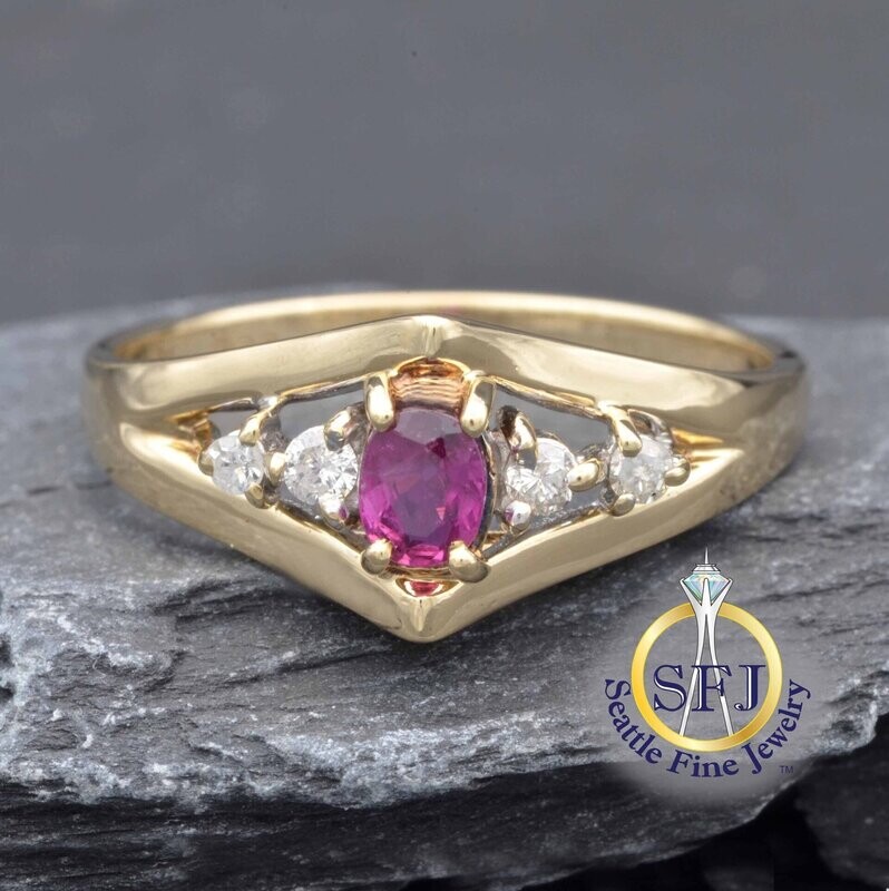 Ruby and Diamond Harlequin Ring, Solid 10K Yellow Gold Ruby and Diamond Harlequin Ring, Solid 10K Yellow Gold