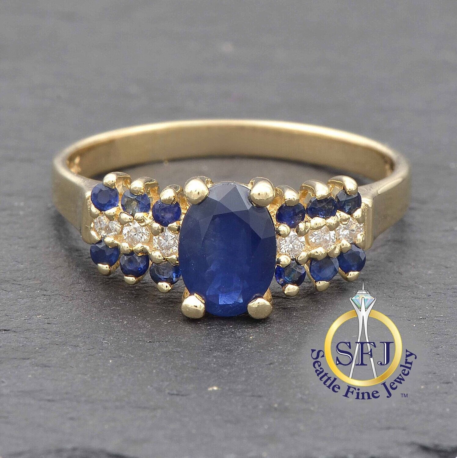 Sapphire and Diamond Ring, Solid 14K Yellow Gold