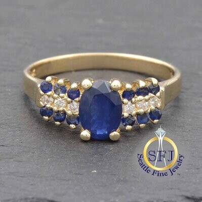 Sapphire and Diamond Ring, Solid 14K Yellow Gold