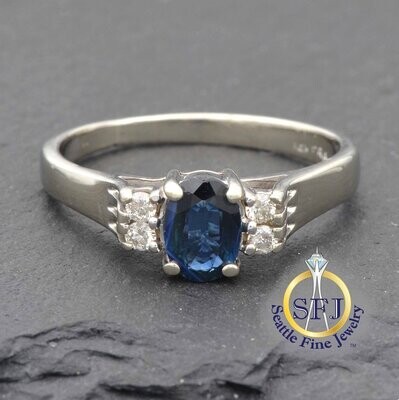 Sapphire and Diamond Ring, Solid 14K White Gold