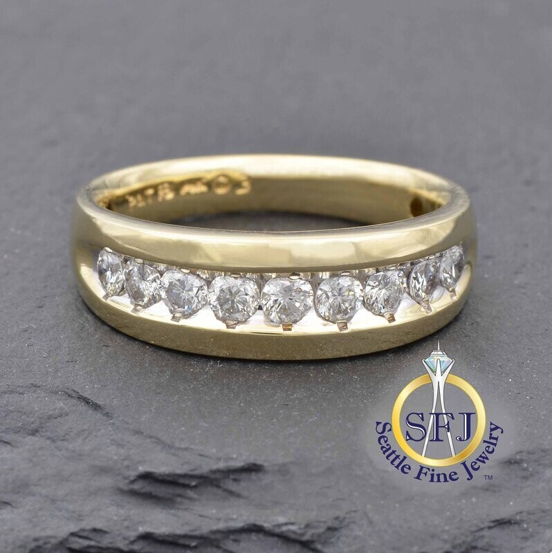 Diamond Band Ring, Solid 14K Yellow Gold