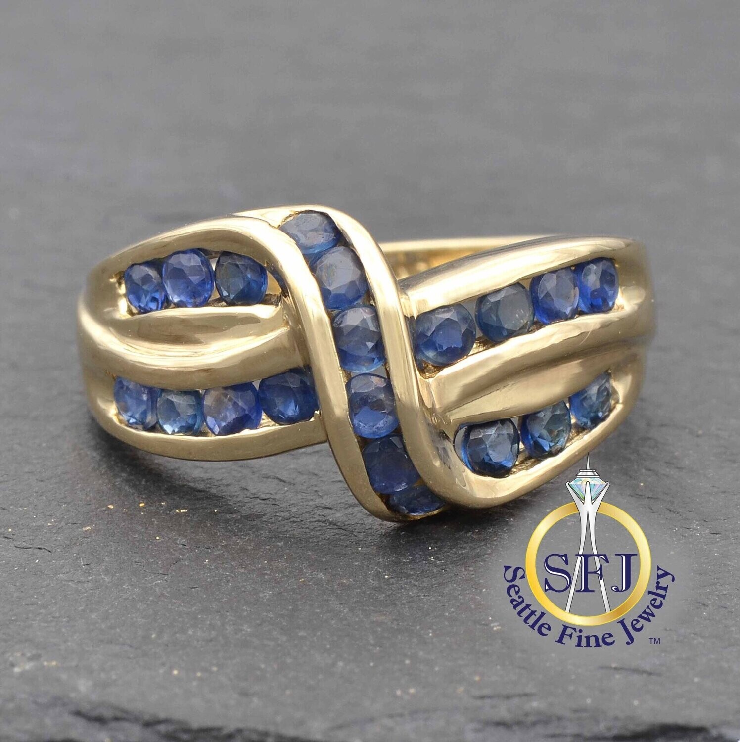 Sapphire Crossover Ring, 14K Solid Yellow Gold