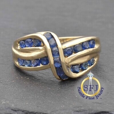 Sapphire Crossover Ring, 14K Solid Yellow Gold