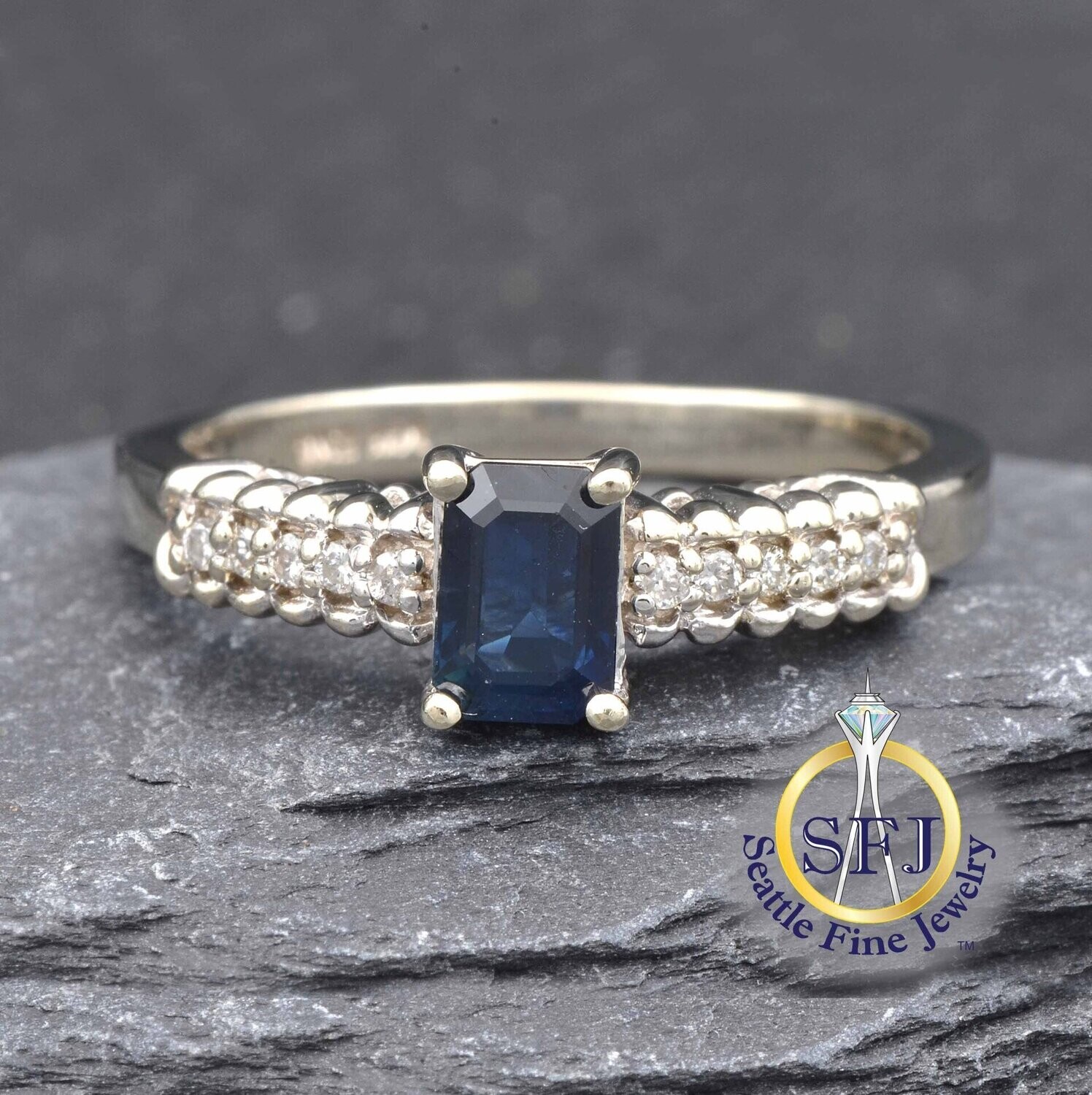 Sapphire and Diamond Ring, Solid 10K White Gold