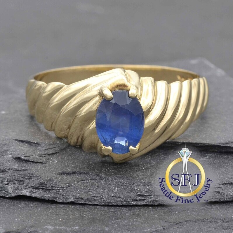 Sapphire Solitaire Ring, Solid 14K Yellow Gold