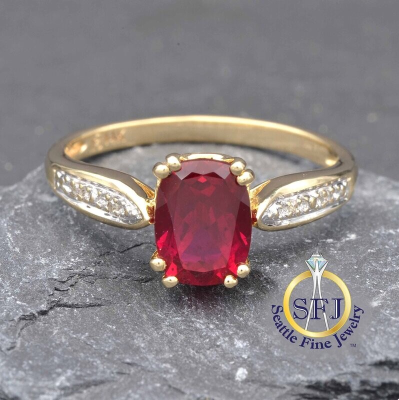 Ruby and Diamond Ring, Solid 14K Yellow Gold