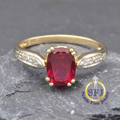 Ruby and Diamond Ring 14K Solid Yellow Gold