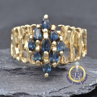 Sapphire Cluster Ring 10K Solid Yellow Gold