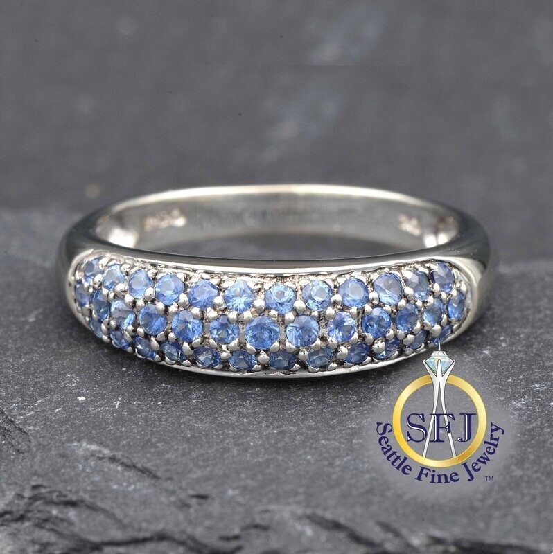 Sapphire 3-Row Ring, 10K Solid White Gold