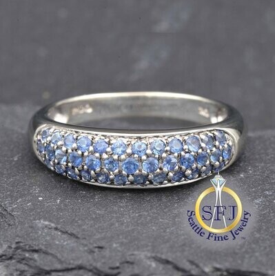 Sapphire Row Ring Band 10K Solid White Gold