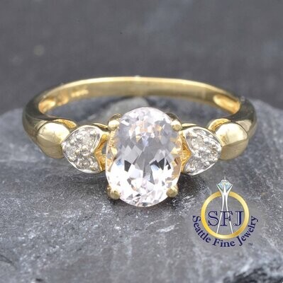 SOLD - Palest Pink Kunzite and Diamond Ring, 10K Solid Yellow Gold
