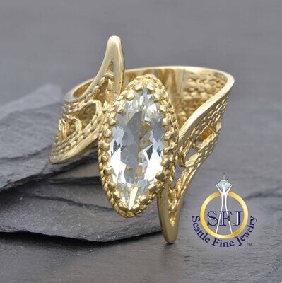 Aquamarine Solitaire Ring 14K Solid Yellow Gold