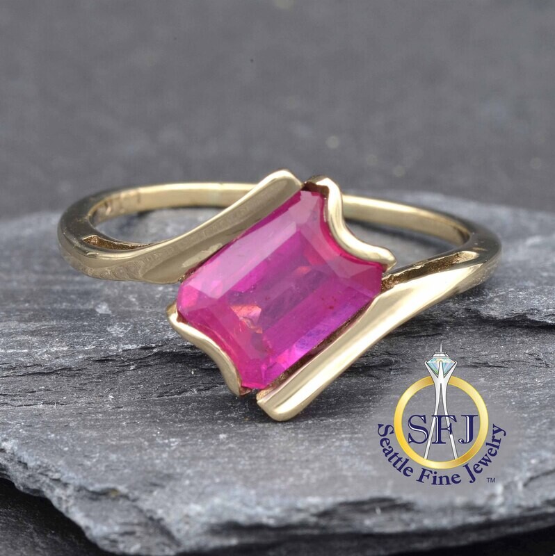 Ruby Solitaire Bypass Ring, 10K Solid Yellow Gold