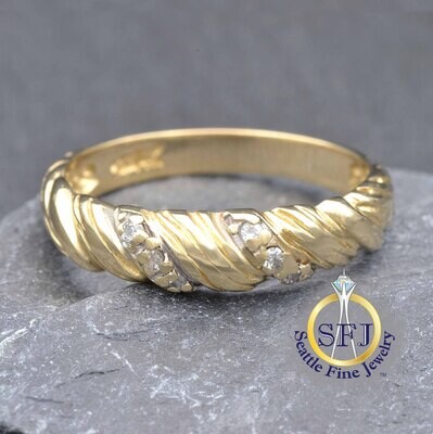 Diamond Rope Band Ring, 14K Solid Yellow Gold