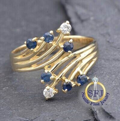 Sapphire and Diamond Ring 14K Solid Yellow Gold