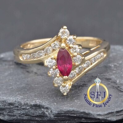 Ruby and Diamond Ring 14K Solid Yellow Gold