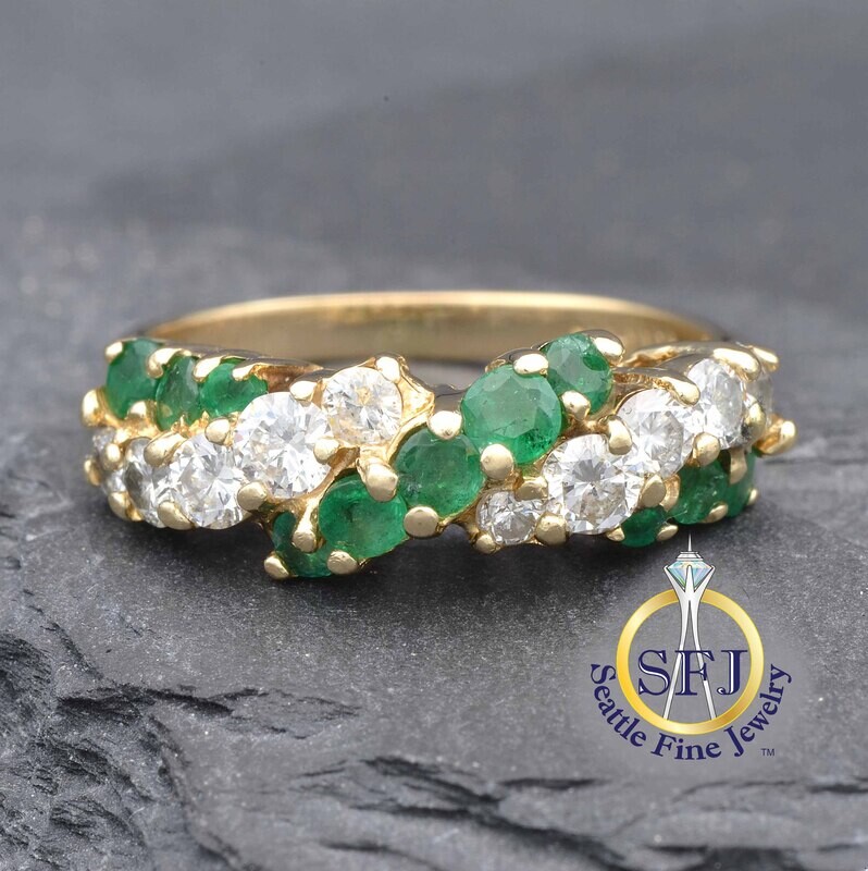 Emerald and Diamond Ring, Solid 14K Yellow Gold