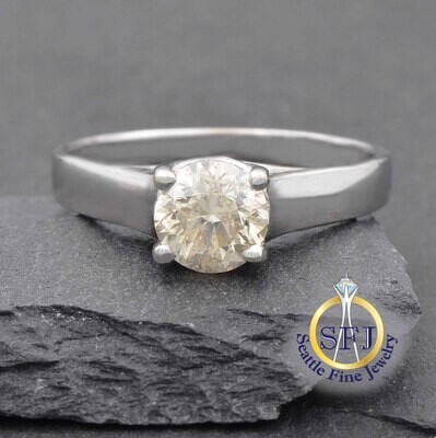 1 Carat Approx. Champagne Diamond Solitaire Ring. Solid 14K White Gold