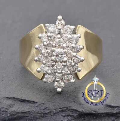 Diamond Cluster Ring 14K Solid Yellow Gold