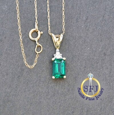 Emerald and Diamond Necklace 10K Solid Yellow Gold