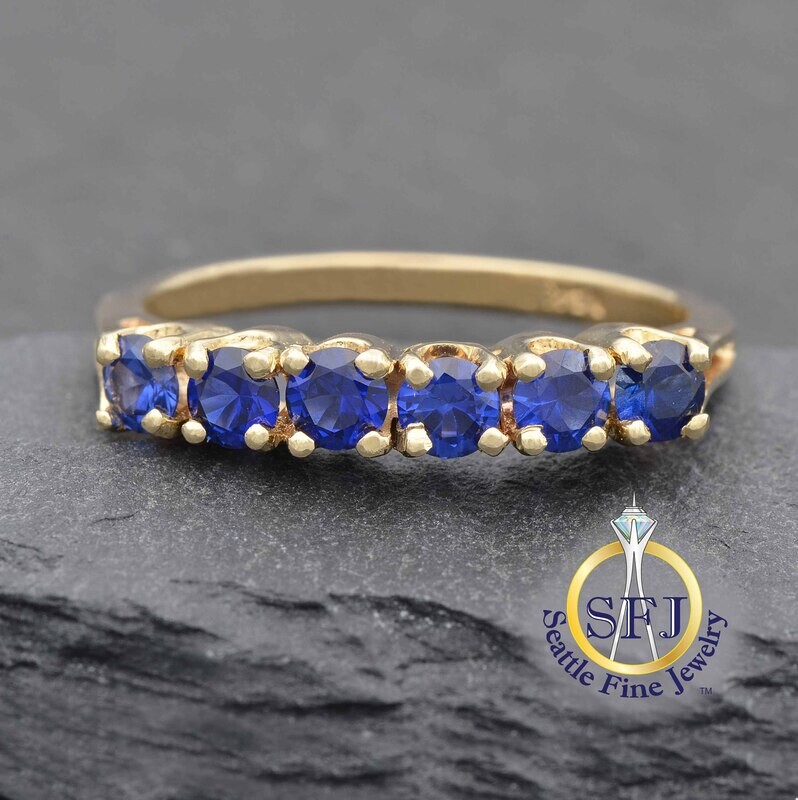 Sapphire Row Ring, 14K Solid Yellow Gold