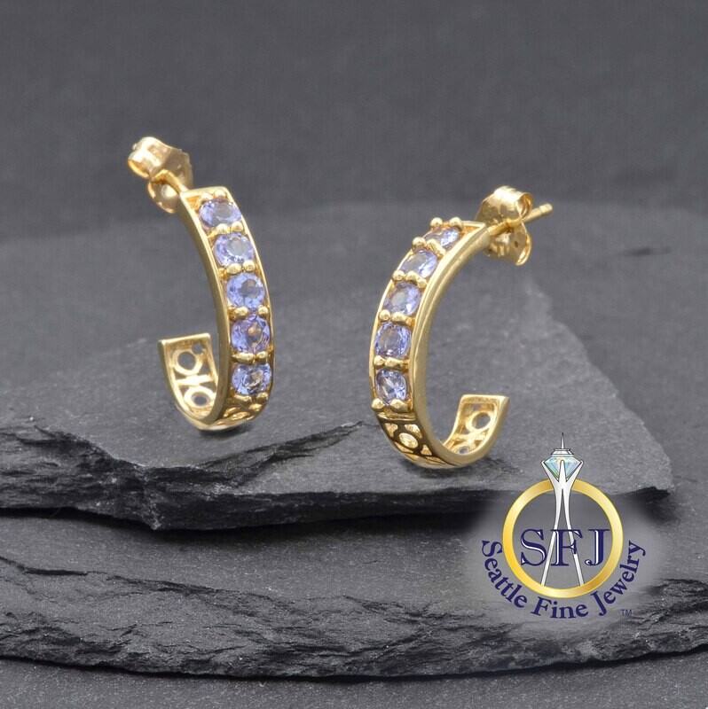 Tanzanite Earrings, Solid 14K Yellow Gold