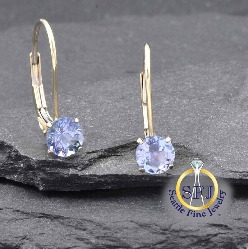 Tanzanite Leverback Earrings, 14K Solid White Gold