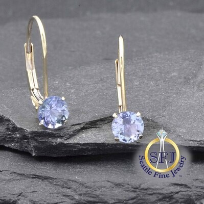 Tanzanite Leverback Earrings 14K Solid White Gold