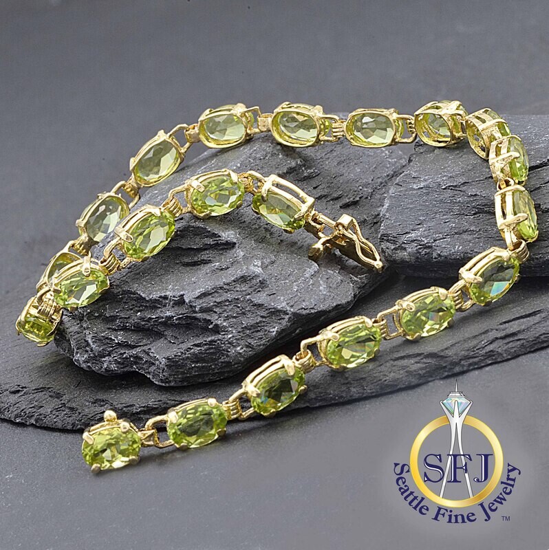 Peridot Oval Tennis Bracelet, 10K Solid Yellow Gold