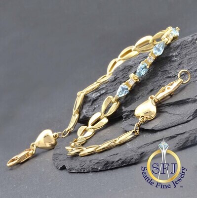 Aquamarine and Diamond Bracelet 14K Solid Yellow Gold