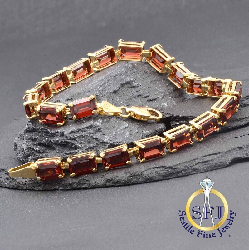 Garnet Bracelet Emerald-Cut Garnets, Solid 14K Yellow Gold