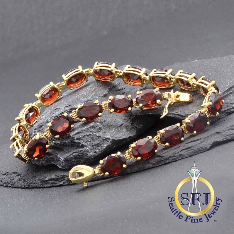 Oval Cut Garnet Tennis Bracelet, 14K Solid Yellow Gold