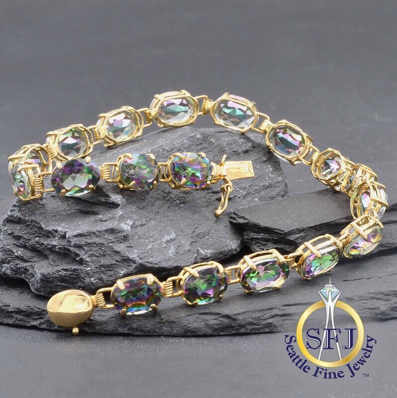 Mystic Topaz Tennis Bracelet, 14K Solid Yellow Gold