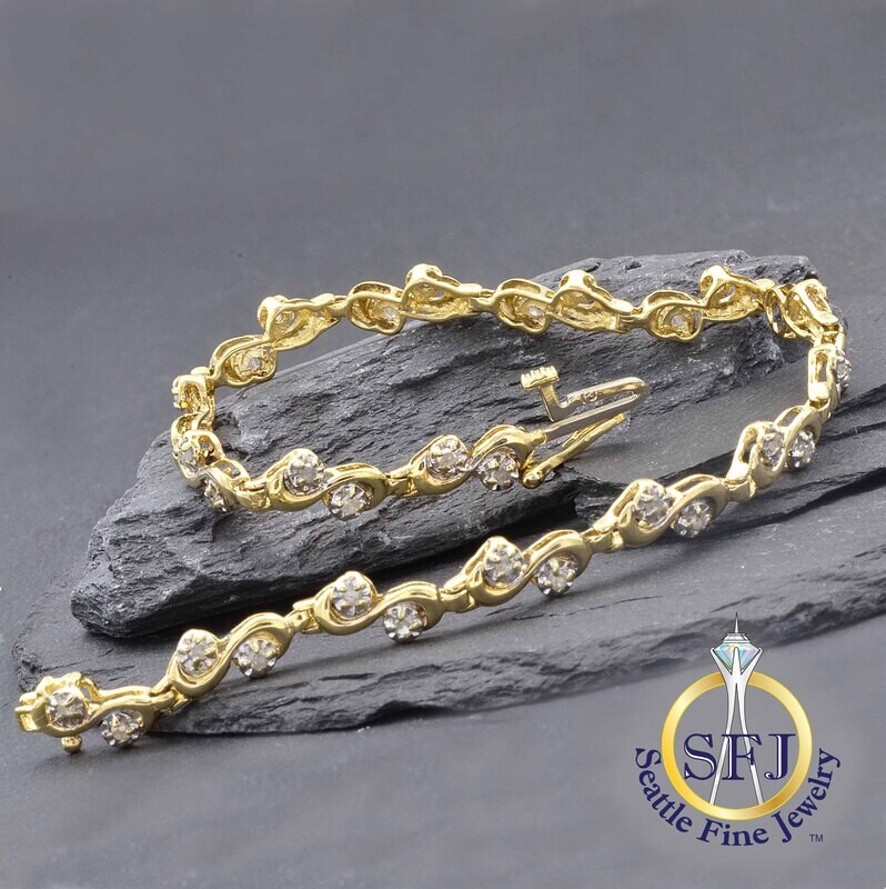 Diamond S-Link Bracelet, 10K Solid Yellow Gold