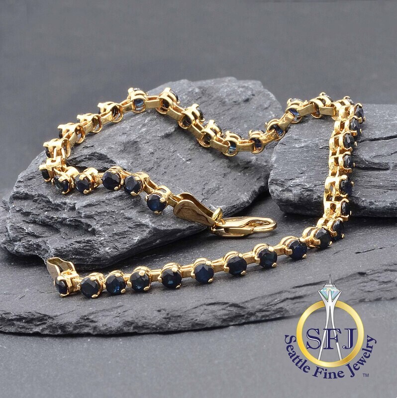Sapphire Flat Link Double-Gallery Bracelet, 14K Solid Yellow Gold