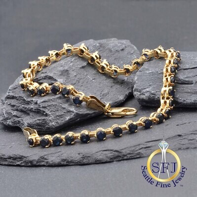 Sapphire Bracelet 14K Solid Yellow Gold