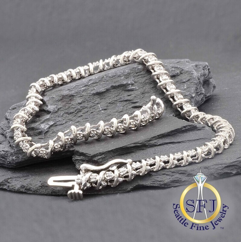 Diamond Fancy Link Bracelet, 925 Solid Sterling Silver